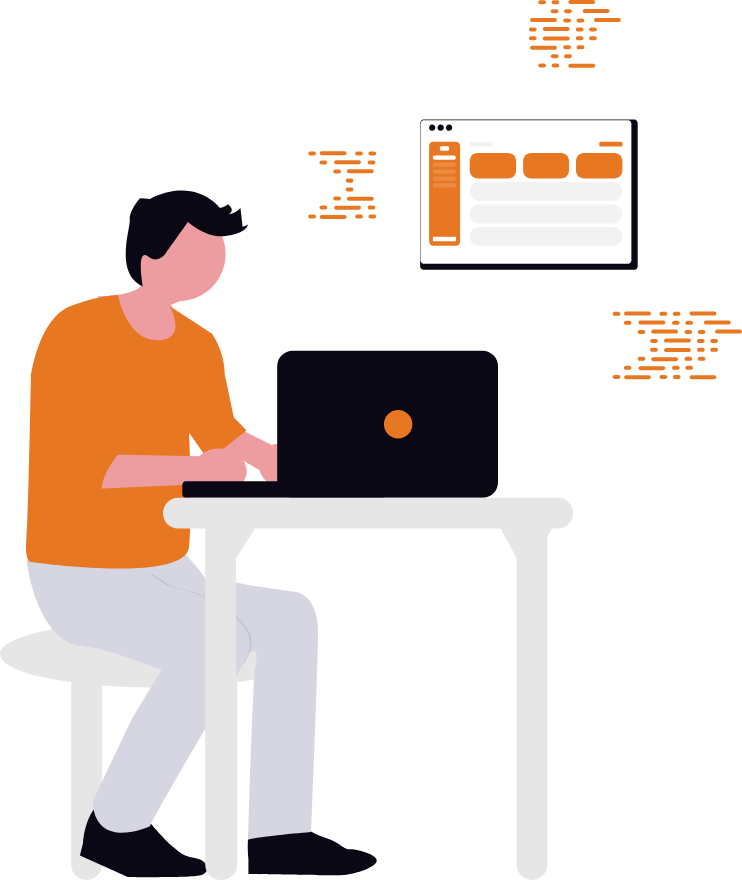 Illustrazione di sviluppatore software al lavoro su soluzioni digitali e web app